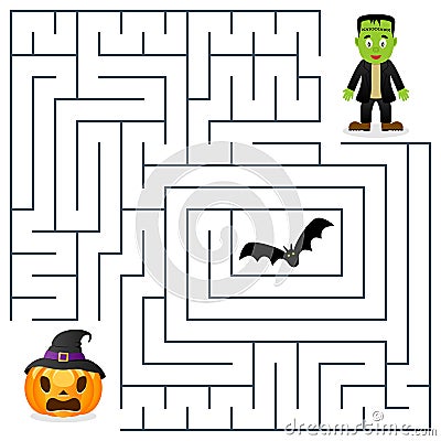 Halloween Maze - Frankenstein & Pumpkin Vector Illustration