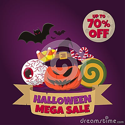 Halloween Mega Sale. Up to 70% off Vector Illustration