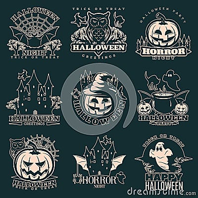 Halloween Monochrome Emblems Vector Illustration