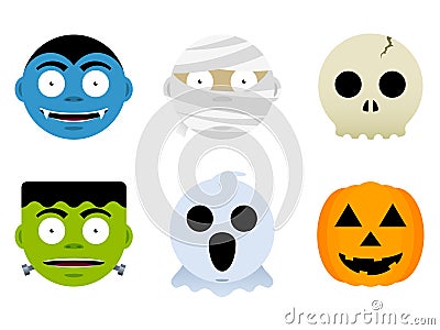 Halloween Monster Faces Vector Illustration