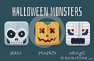 Halloween Monster Icon Set Vector Illustration