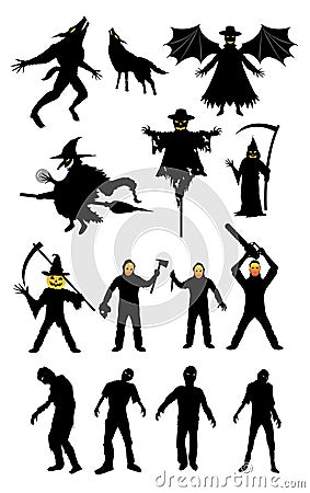 Halloween monster zombie serial killer set Vector Illustration