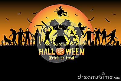 Halloween monster zombie serial killer set Vector Illustration