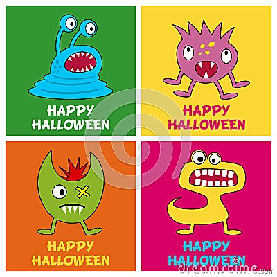 Halloween Monsters Greeting Cards [1] Vector Illustration