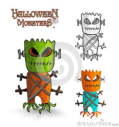 Halloween monsters scary mask trunk freak EPS10 fi Vector Illustration