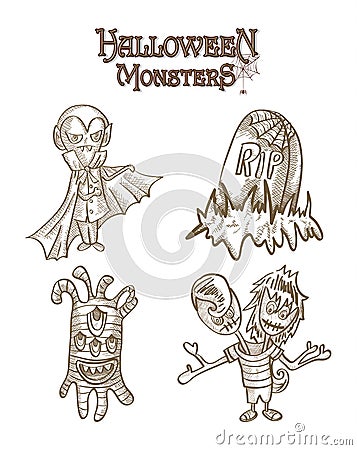 Halloween Monsters spooky characters set EPS10 file Vector Illustration