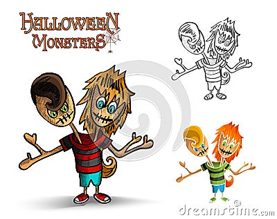 Halloween monsters spooky two heads zombie EPS10 f Vector Illustration