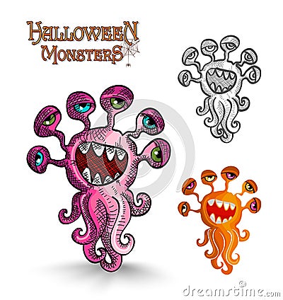 Halloween monsters weird eyes squid EPS10 file. Vector Illustration