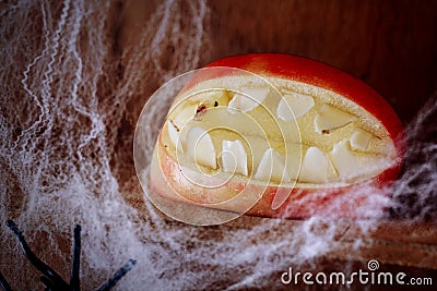 Halloween mouth with teeth made from an apple Stock Photo