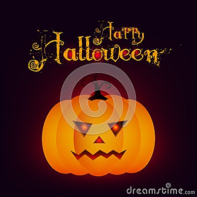 Halloween night blurred background with pumpkin and calligraphy inscription Happy Halloween. Vector illustration Cartoon Illustration