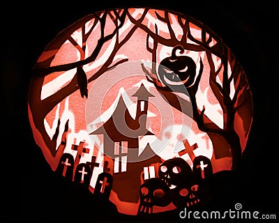 Halloween night concept, Real paper cut with invert light and sh Stock Photo