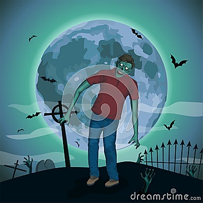 Halloween night moon zombi, zombie evil spirits monster beast Vector Illustration