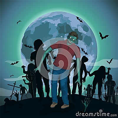 Halloween night moon zombi zombie evil spirits monster freak Vector Illustration