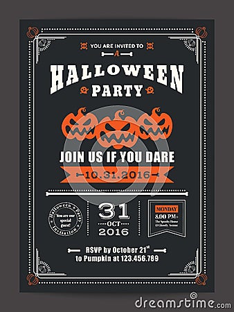 Halloween night party with scary pumpkins background for card poster flyer Vector Illustration