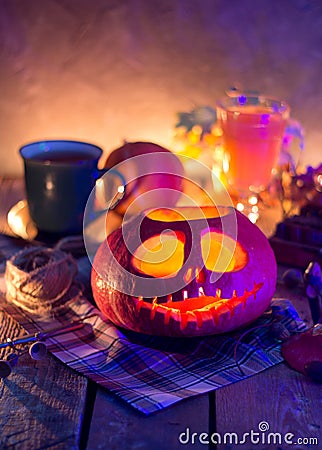 Halloween night pumpkin Jack lantern Stock Photo