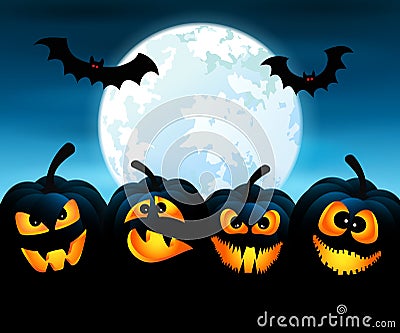 Halloween night with pumpkins Vector Illustration
