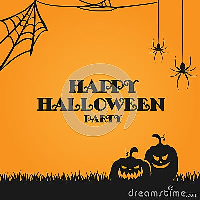 Halloween night scene background with the spider and pumpkin background Vector Illustration