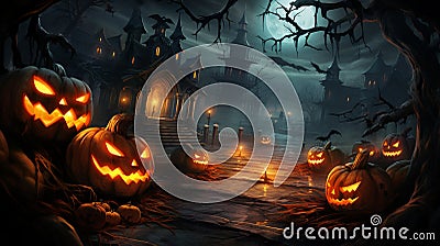 Halloween night spooky moon in cloudy sky with bats contain 3d illustration Cartoon Illustration