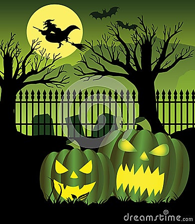 Halloween night witch graveyard Vector Illustration