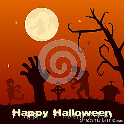 Halloween Night - Zombies & Zombie Hand Vector Illustration