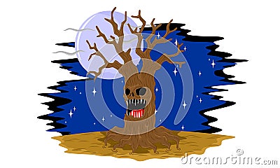 Halloween old tree creepy Vector Illustration