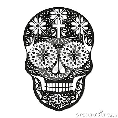 Halloween Openwork black and white skull Vector Illustration