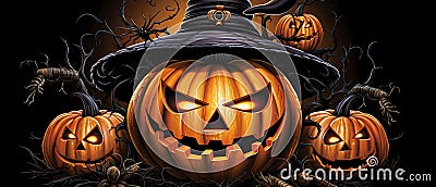 Halloween Panoramic Spooky Pumpkin Background Stock Photo