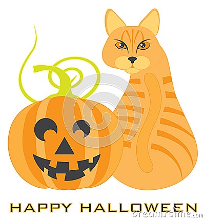 Halloween Orange Tabby Cat Pumpkin vector Illustration Vector Illustration