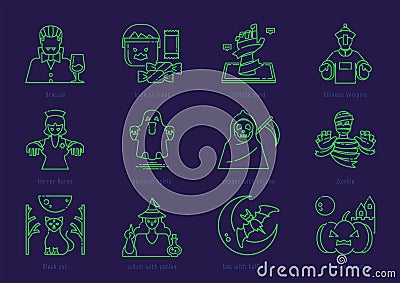 Halloween outline icon set Vector Illustration