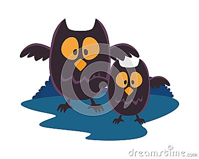 Halloween owls birds isolated icons Vector Illustration