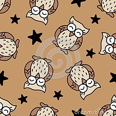 Halloween owls cartoon doodle pattern Vector Illustration