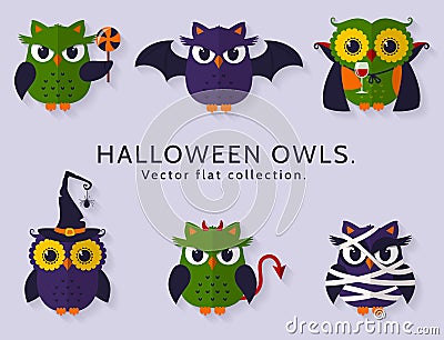 Halloween owls set 2 Vector Illustration