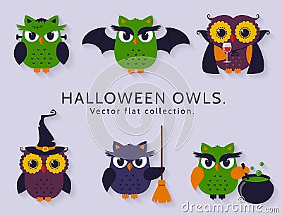 Halloween owls. Vector set. Vector Illustration