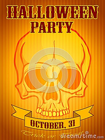 Halloween Party Background with Human Skull Vector Illustration