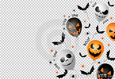 Halloween party banner ,scary balloons, bat,spider, spider web , png or transparent , space for adding text , sale banner Vector Illustration