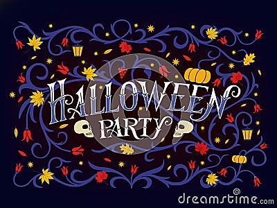 Halloween party. Beautiful patterned lettering. Festive bright poster Vector Illustration