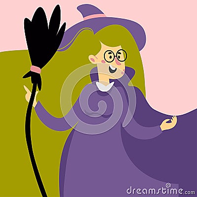 Halloween girl character in a witch costume Vector Illustration