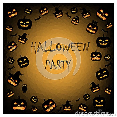 Halloween party card. pumpkins silhouettes on the orange black background Vector Illustration