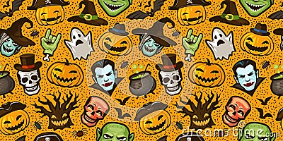 Halloween party colorful seamless background. Cartoon vector illustration Vector Illustration