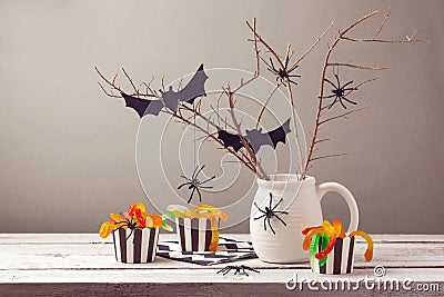 Halloween party decorations with spiders Stock Photo