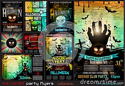 Halloween Party Flyer with creepy colorful elements Vector Illustration