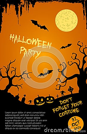 Halloween party flyer template - orange and black Vector Illustration