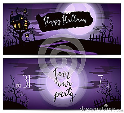 Halloween party flyers with spooky castle Vector Illustration