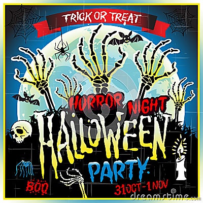 Halloween party horror night poster design template. Vector illustration. Vector Illustration