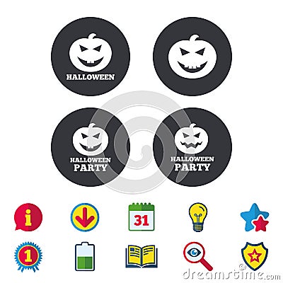 Halloween party icons. Pumpkin symbol. Vector Illustration