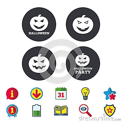 Halloween party icons. Pumpkin symbol. Vector Illustration