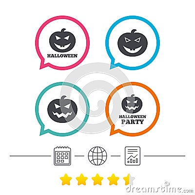 Halloween party icons. Pumpkin symbol. Vector Illustration