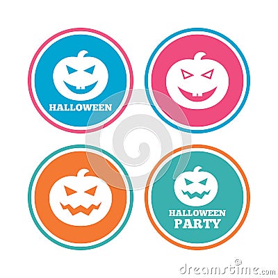 Halloween party icons. Pumpkin symbol. Vector Illustration