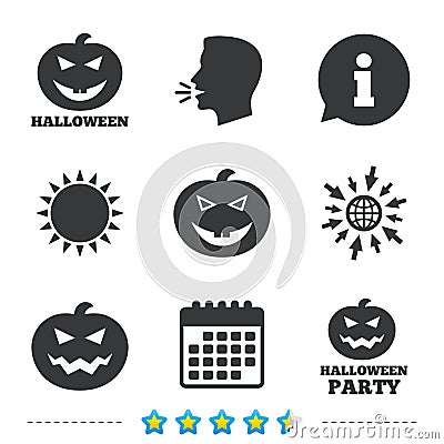 Halloween party icons. Pumpkin symbol. Vector Illustration