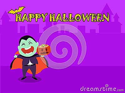 Halloween party for kids. Children wearing dracula Halloween costumes under the moonlight on a purple background at night Stock Photo